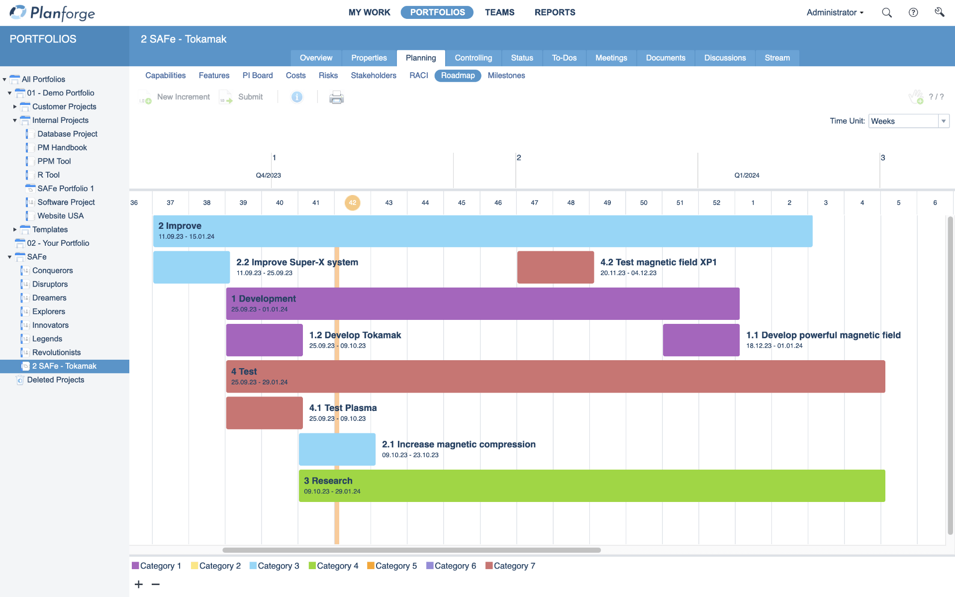 SAFe Roadmap Planning in Planforge