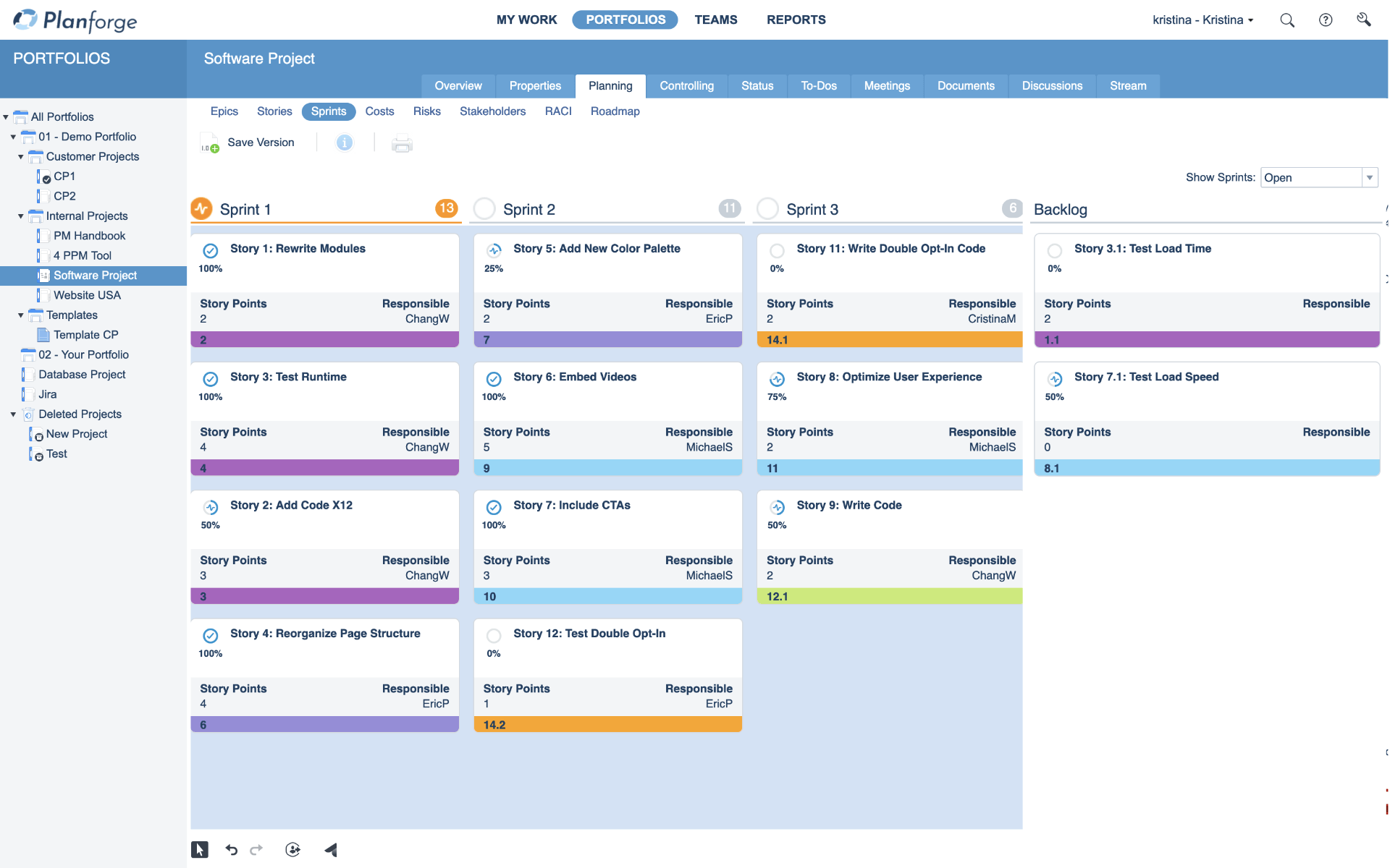 Increment sprint planning in project management software by Planforge