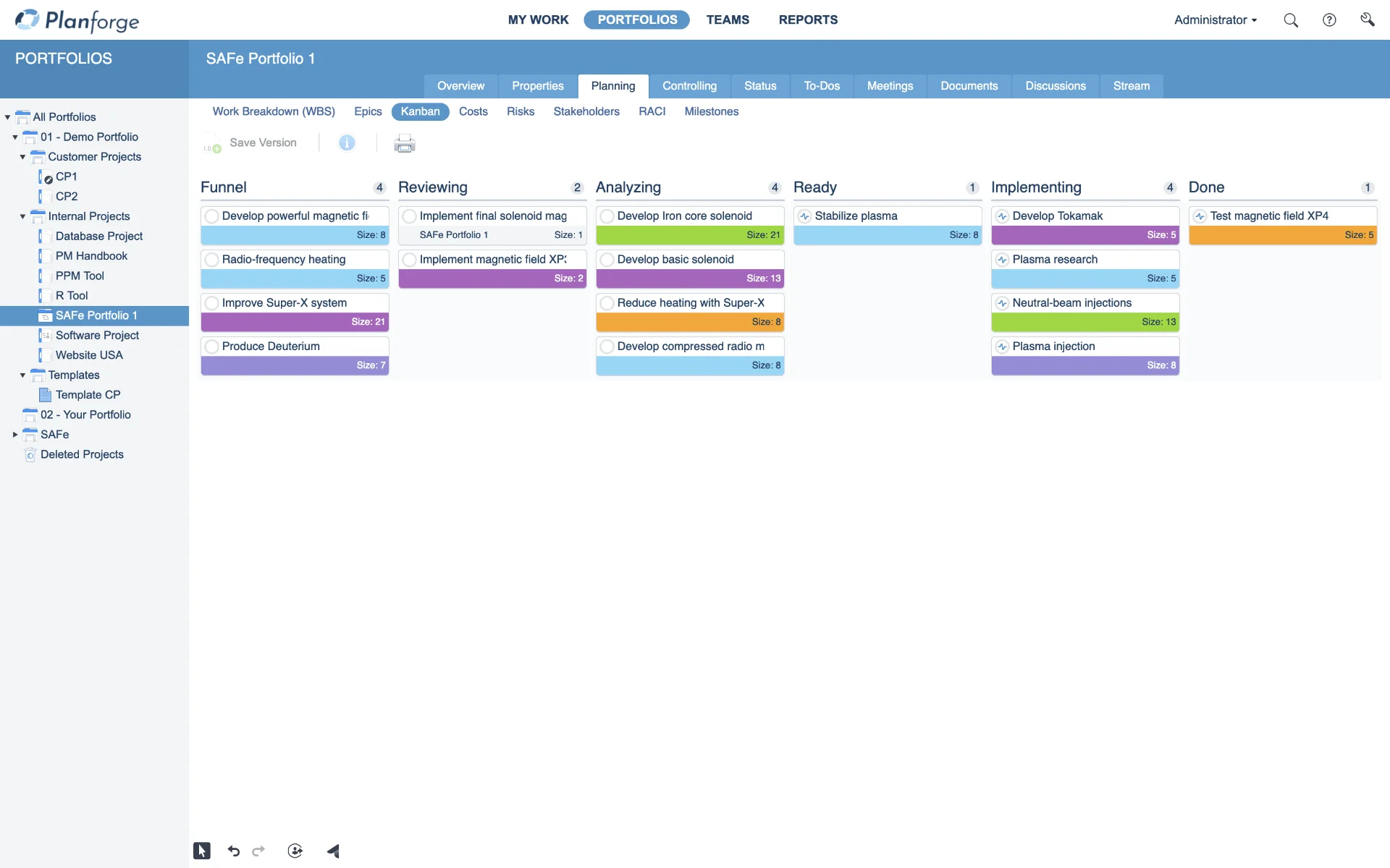 Portfolio SAFe Portfolio Kanban Board Enterprise Agile Planning Tool Software by Planforge